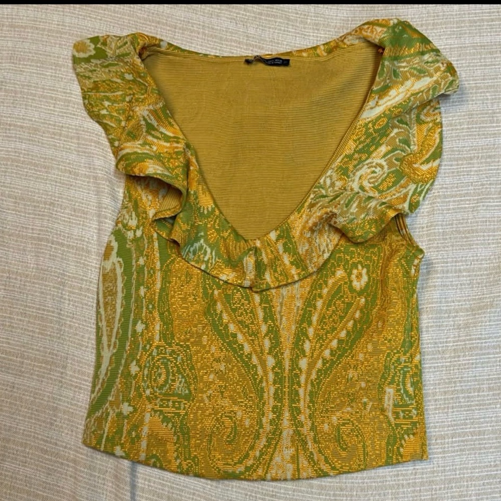 Zara Green and Yellow Paisley Blouse